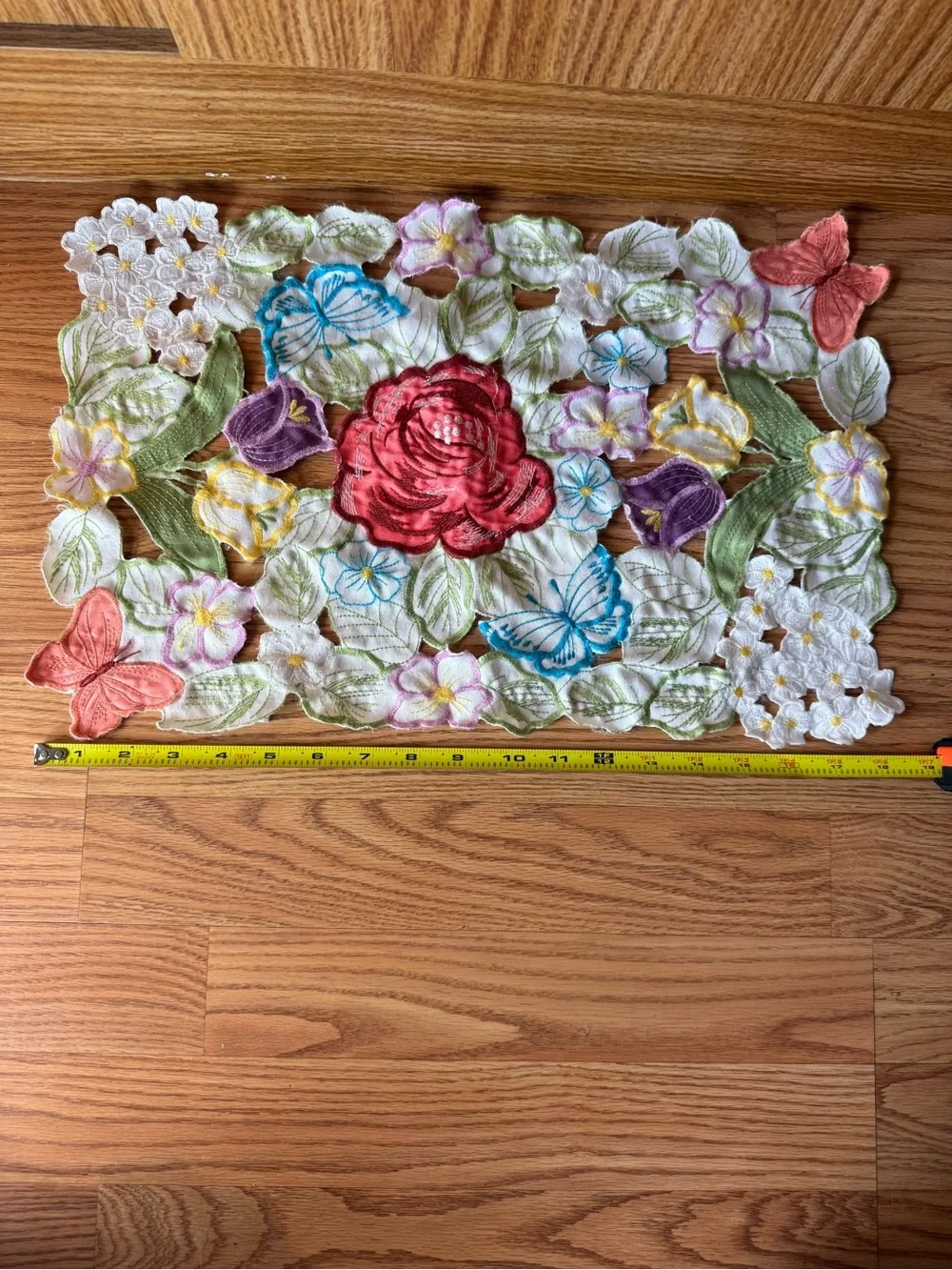 Vintage Set of Four multicolor embroidered floral & butterfly cutout placemats